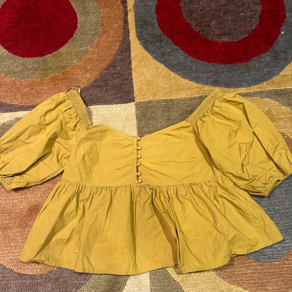 Free People Veronica Sweetheart Blouse Top Off The Shoulder Oversized Yellow XS - Picture 1 of 4